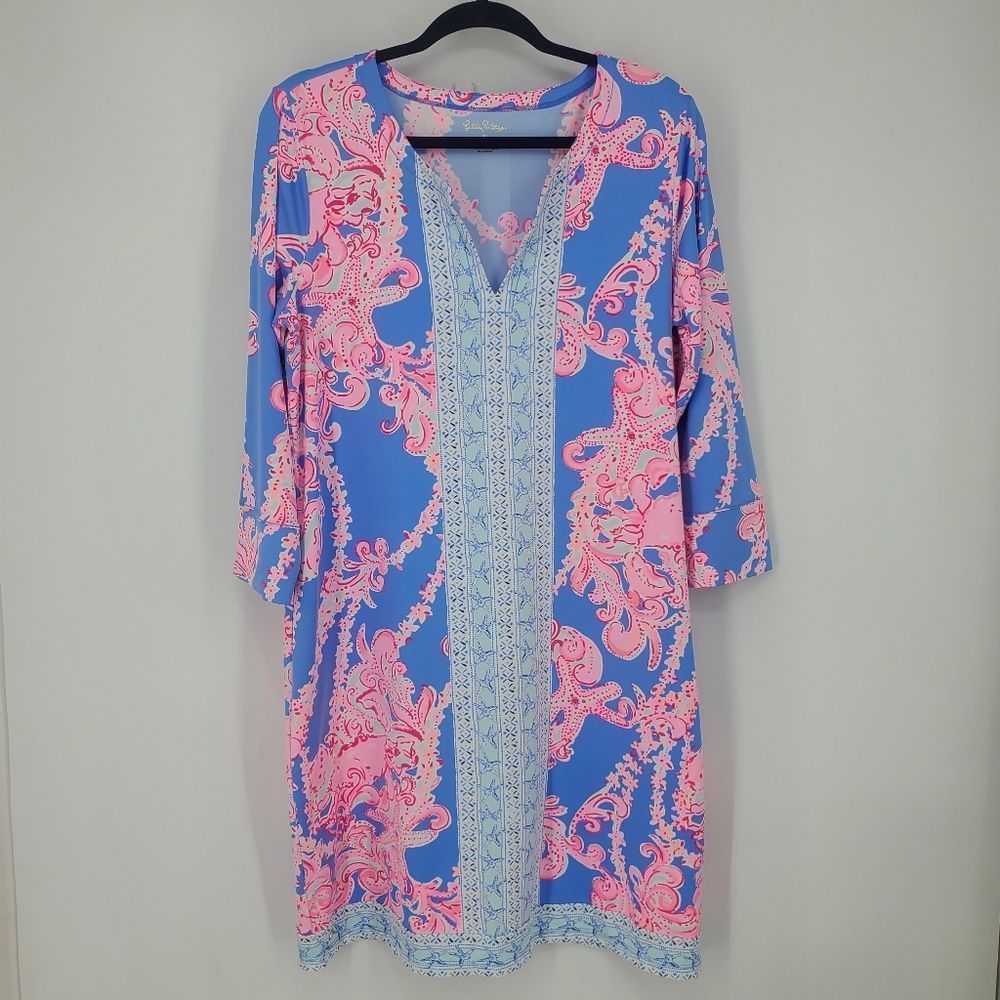 Lilly Pulitzer Chilly Lilly Nadine Dress UPF 50+ Blue Peri Go With The Flow